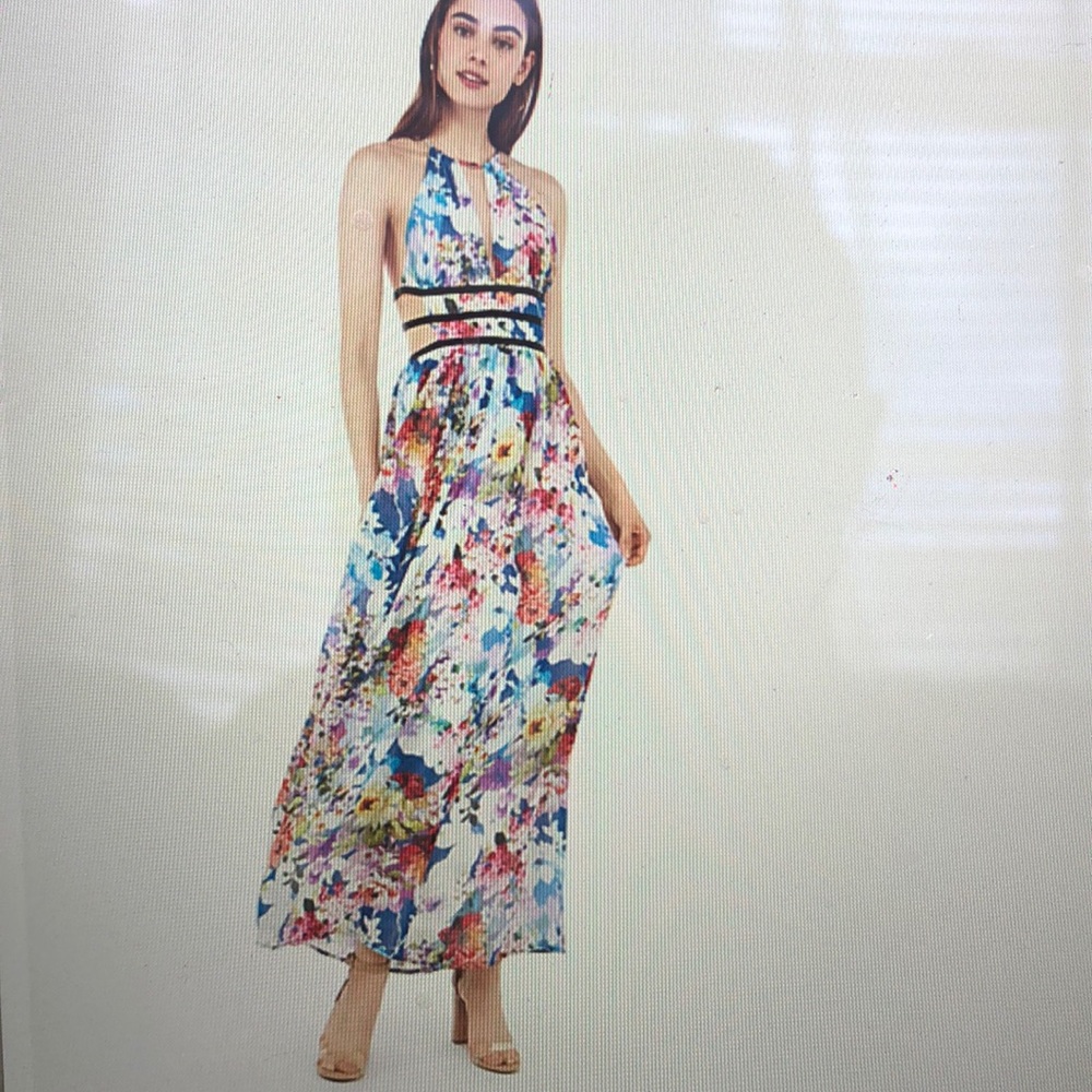 Floral strappy side plunge cut-out dress